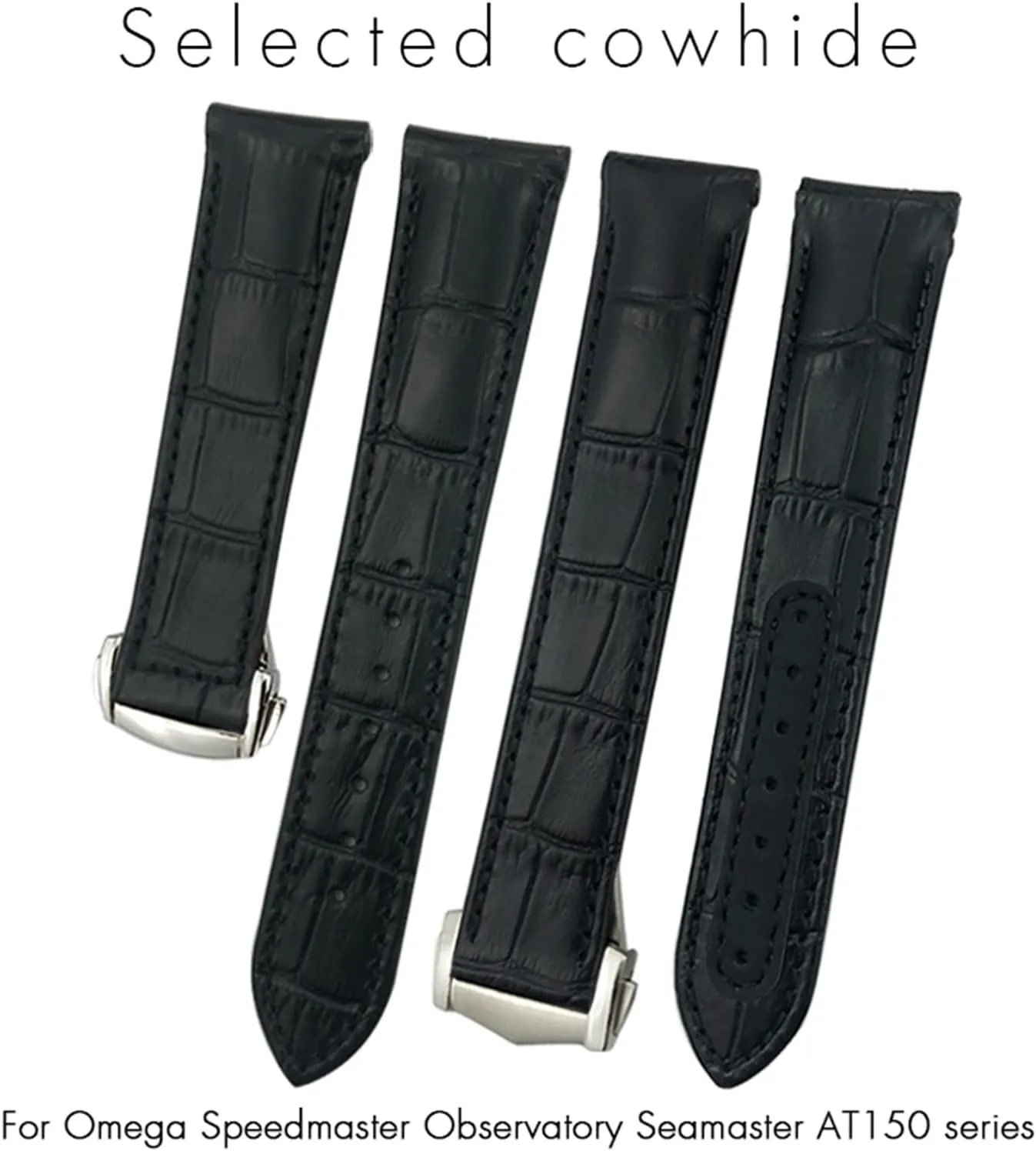 20mm Curved Leather Cowhide Watch Band Fit for Omega Speedmaster Seamaster 300 AT150 Sxwatch Watch Strap