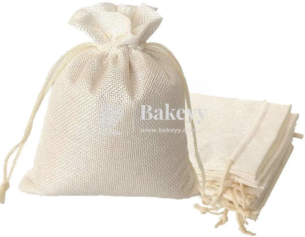 22x31 CM | Jute Potli Bag | Cream Colour | Gift Return Gifts Bags | Drawstring Bags