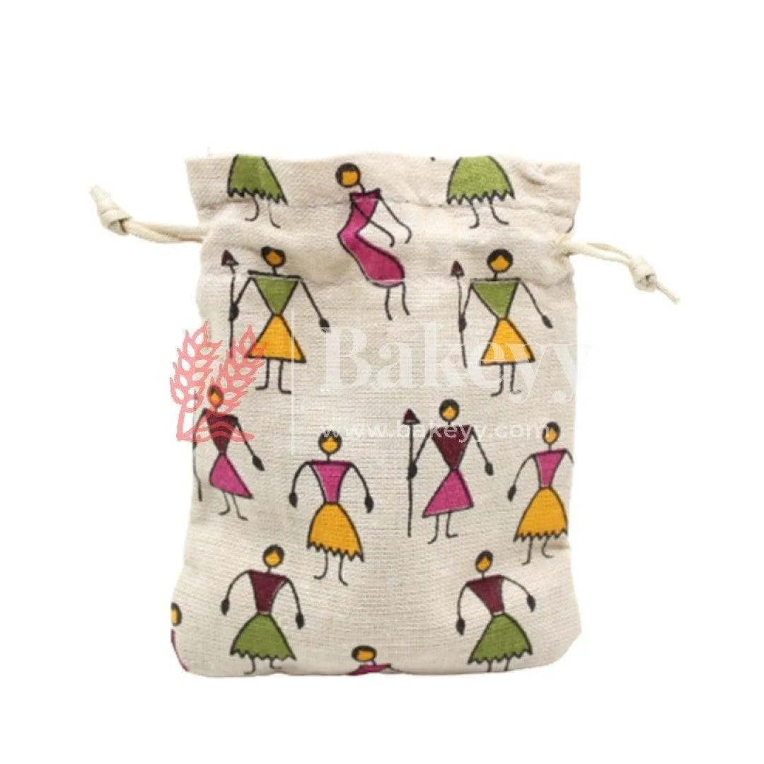 22x31  CM | Original Printed | Printed Potli Jute Bag (Mixed Designs) | Gift Return Gifts Bags |  Drawstring Bags | Pack Of 10