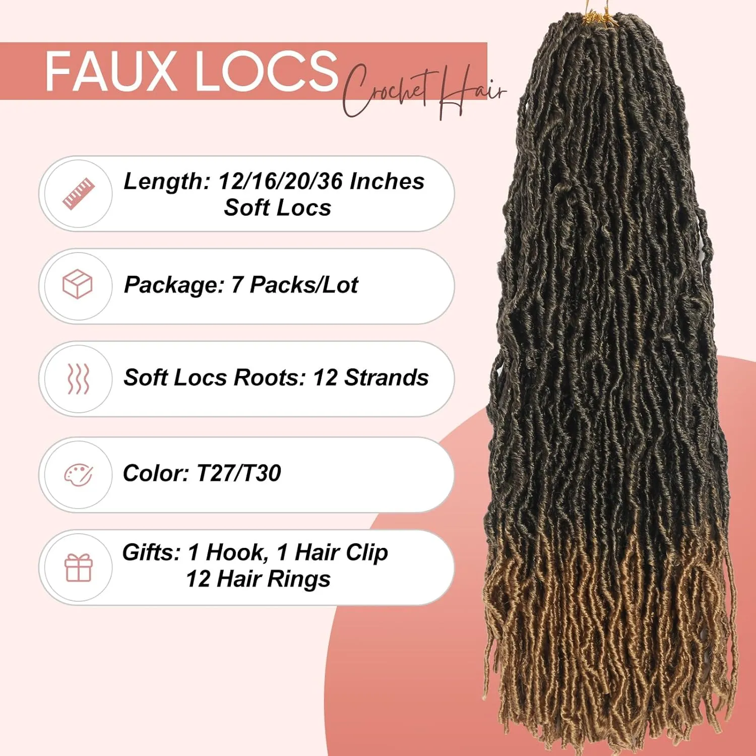 26 Inch Faux Locs Crochet Hair 7 Packs Soft Locs Crochet Hair Pre Looped Locs Hair Braids Goddess Locs Hair Ombre Blonde Distressed New Locs for Women T27