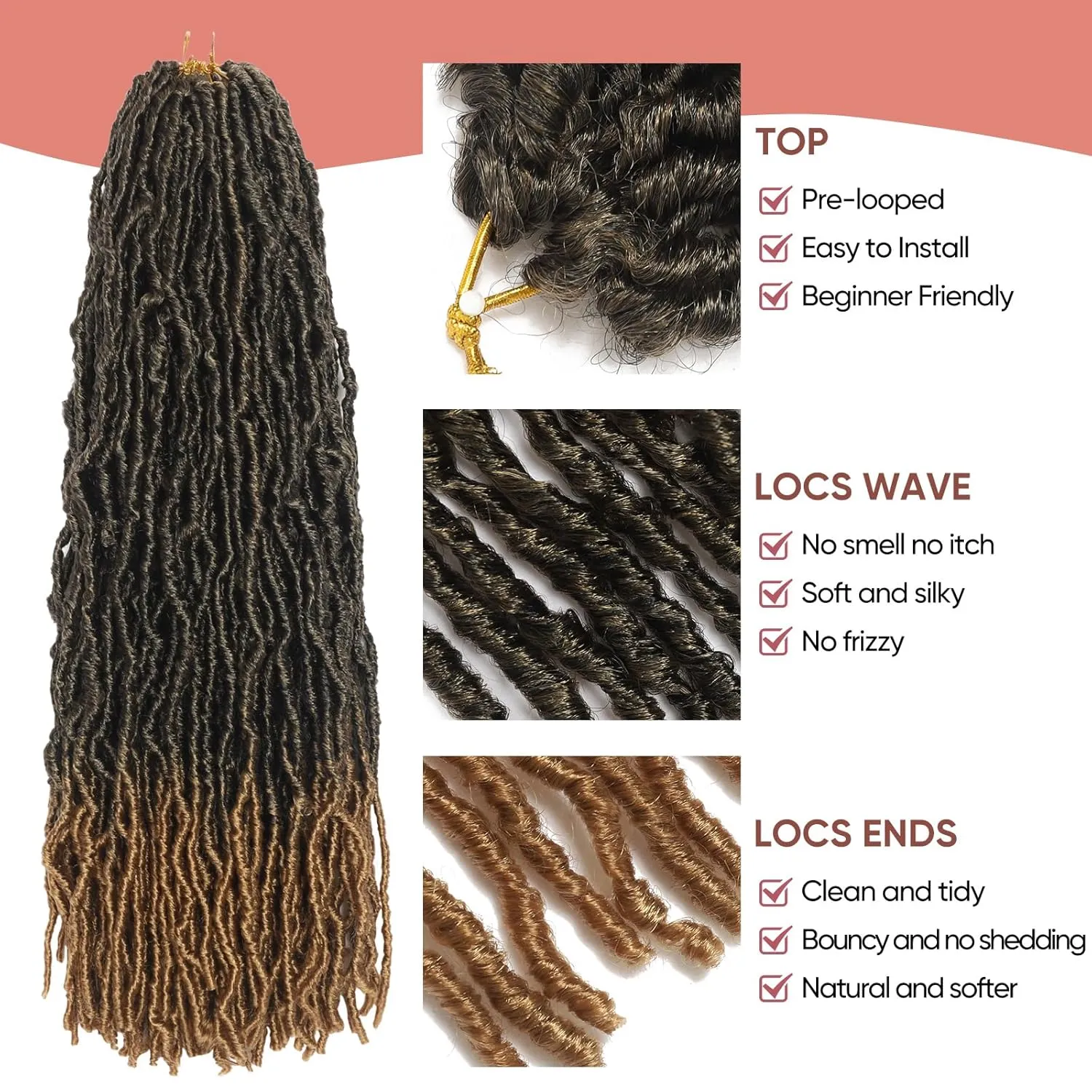 26 Inch Faux Locs Crochet Hair 7 Packs Soft Locs Crochet Hair Pre Looped Locs Hair Braids Goddess Locs Hair Ombre Blonde Distressed New Locs for Women T27