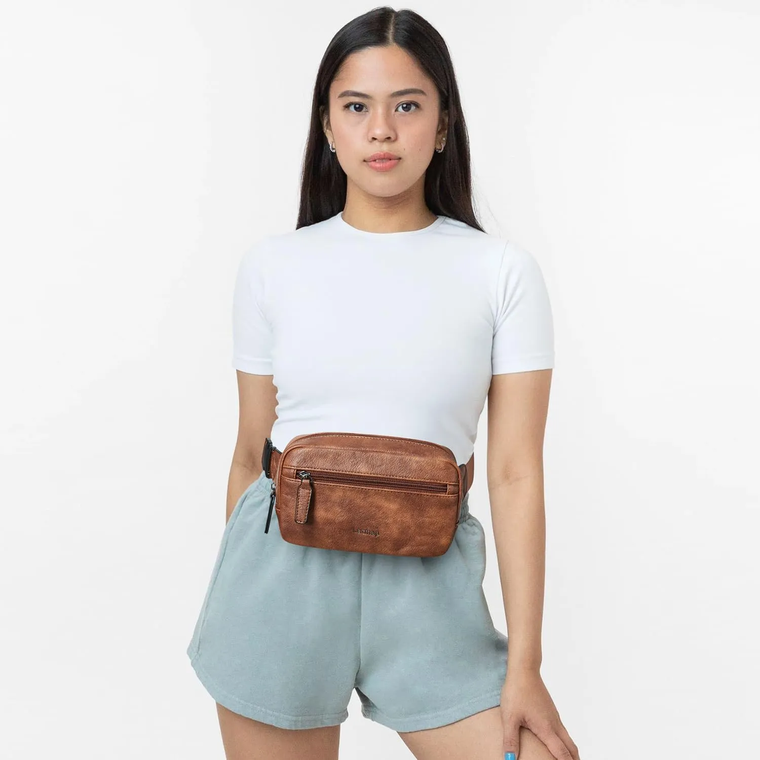 2L Fanny Packs Everywhere Belt Bag Small Fashion Crossbody Waist Pack Faux Leather Waterproof Sling Chest Bag For Women Trendy Brown