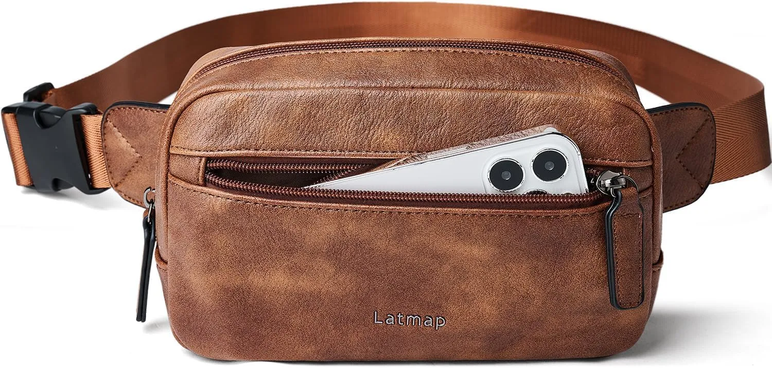2L Fanny Packs Everywhere Belt Bag Small Fashion Crossbody Waist Pack Faux Leather Waterproof Sling Chest Bag For Women Trendy Brown