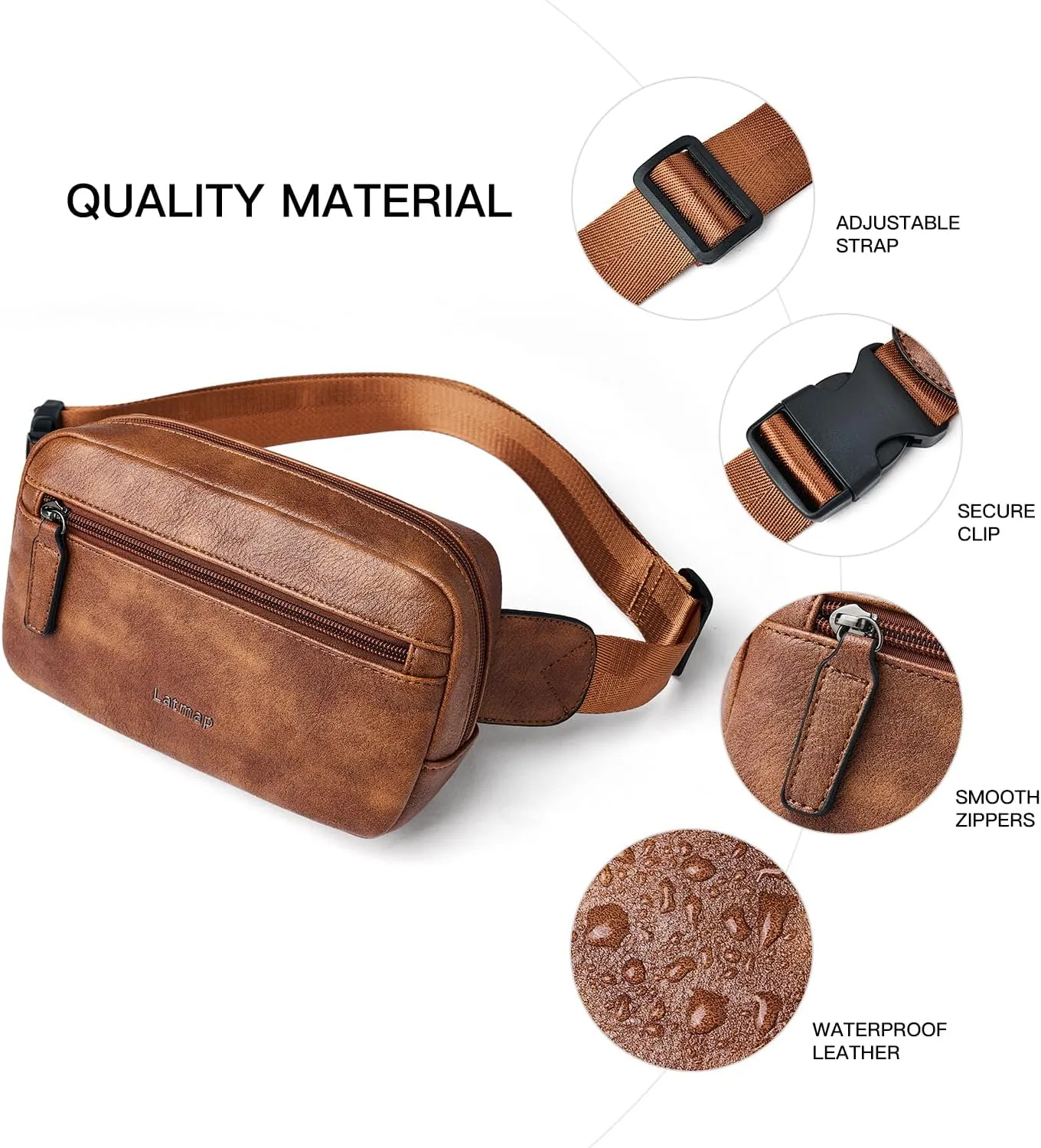 2L Fanny Packs Everywhere Belt Bag Small Fashion Crossbody Waist Pack Faux Leather Waterproof Sling Chest Bag For Women Trendy Brown