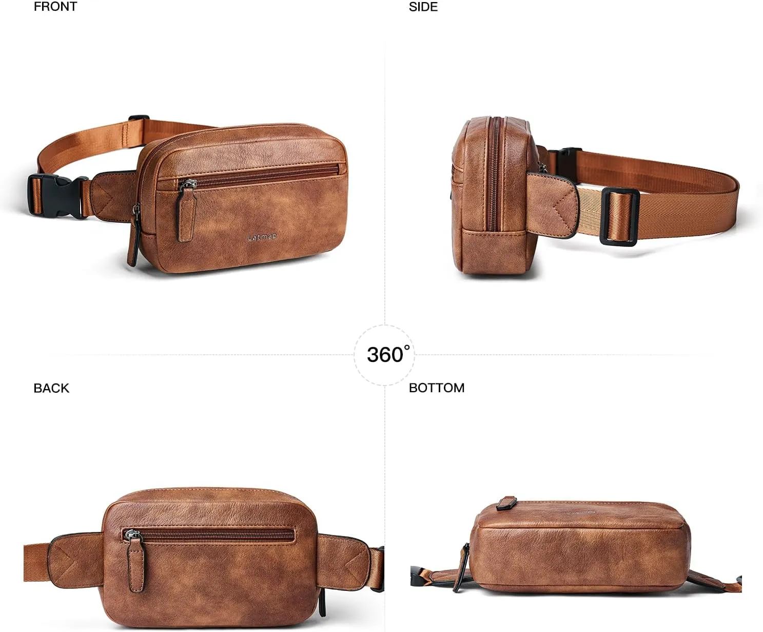 2L Fanny Packs Everywhere Belt Bag Small Fashion Crossbody Waist Pack Faux Leather Waterproof Sling Chest Bag For Women Trendy Brown