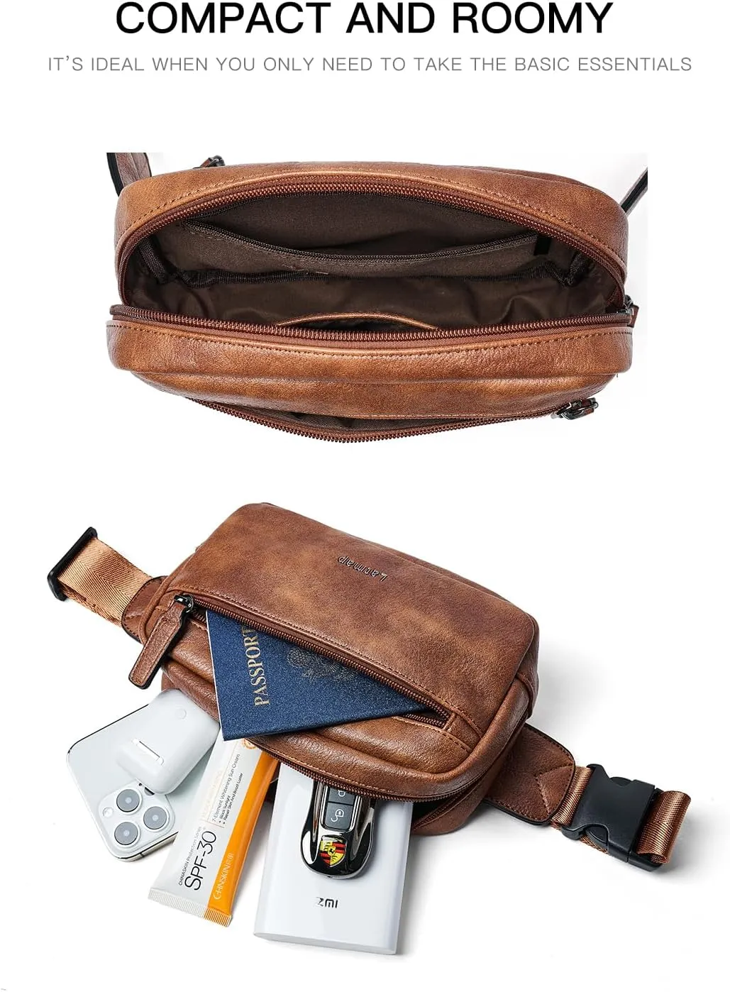 2L Fanny Packs Everywhere Belt Bag Small Fashion Crossbody Waist Pack Faux Leather Waterproof Sling Chest Bag For Women Trendy Brown