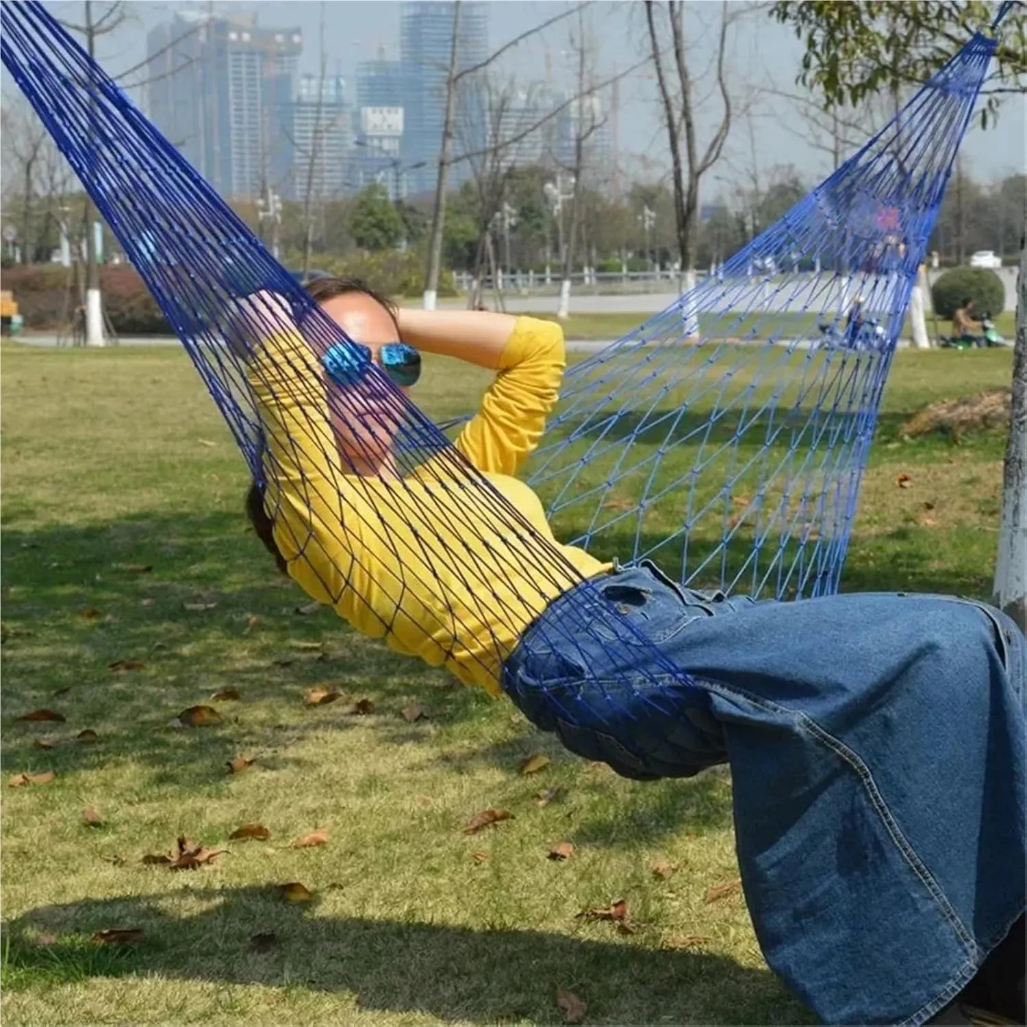 2pcs 106.3" L x 31.5" W Portable Nylon Mesh Hammock - Outdoor Travel Camping & Garden Swing Hang Sleeping Bed, 100kg Capacity(Blue)