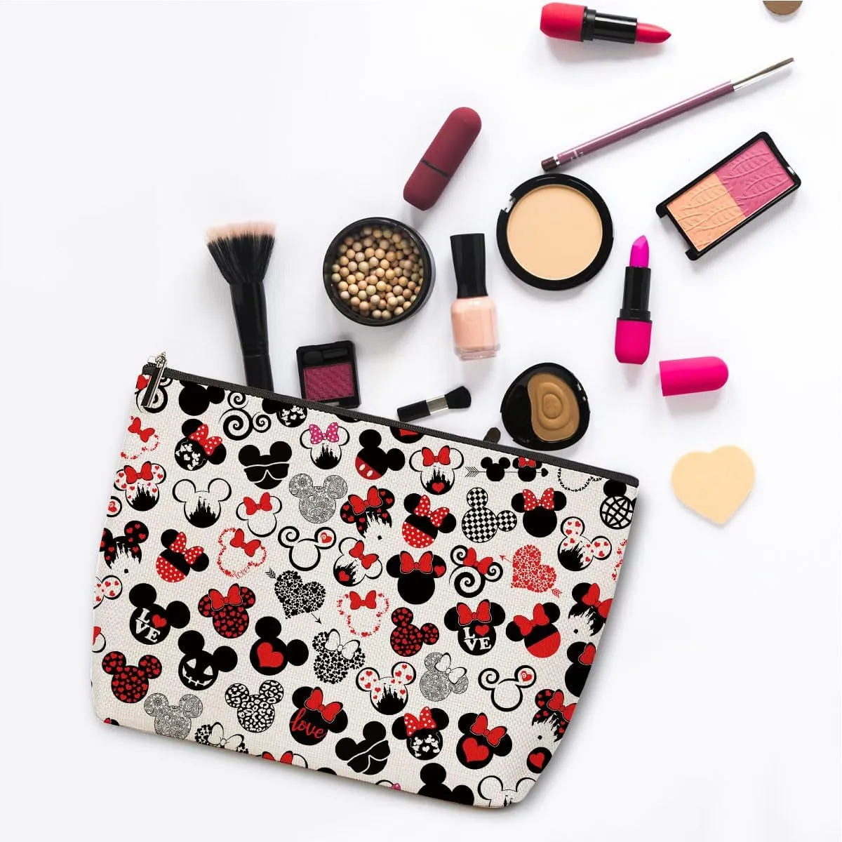 2PCS Cute Cartoon Mouse Print Makeup Bag Magic Cartoon Mouse Cosmetic Bag for Women Animal Lovers Gifts for Women Female Her Daughter Cousin Best Friend Bestie BFF Mothers Day Graduation Birthday