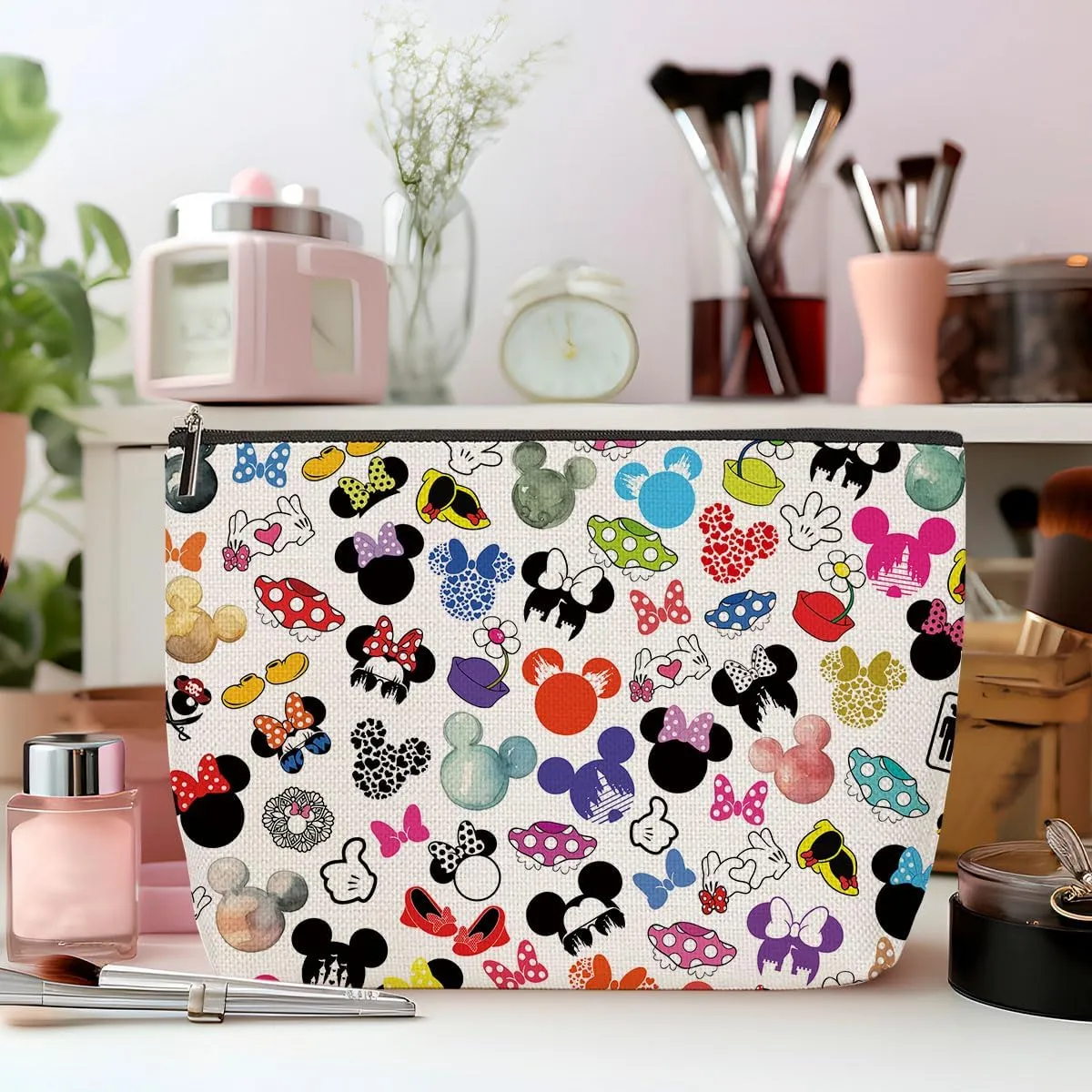 2PCS Cute Cartoon Mouse Print Makeup Bag Magic Cartoon Mouse Cosmetic Bag for Women Animal Lovers Gifts for Women Female Her Daughter Cousin Best Friend Bestie BFF Mothers Day Graduation Birthday