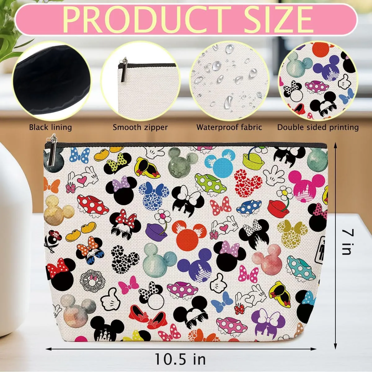 2PCS Cute Cartoon Mouse Print Makeup Bag Magic Cartoon Mouse Cosmetic Bag for Women Animal Lovers Gifts for Women Female Her Daughter Cousin Best Friend Bestie BFF Mothers Day Graduation Birthday
