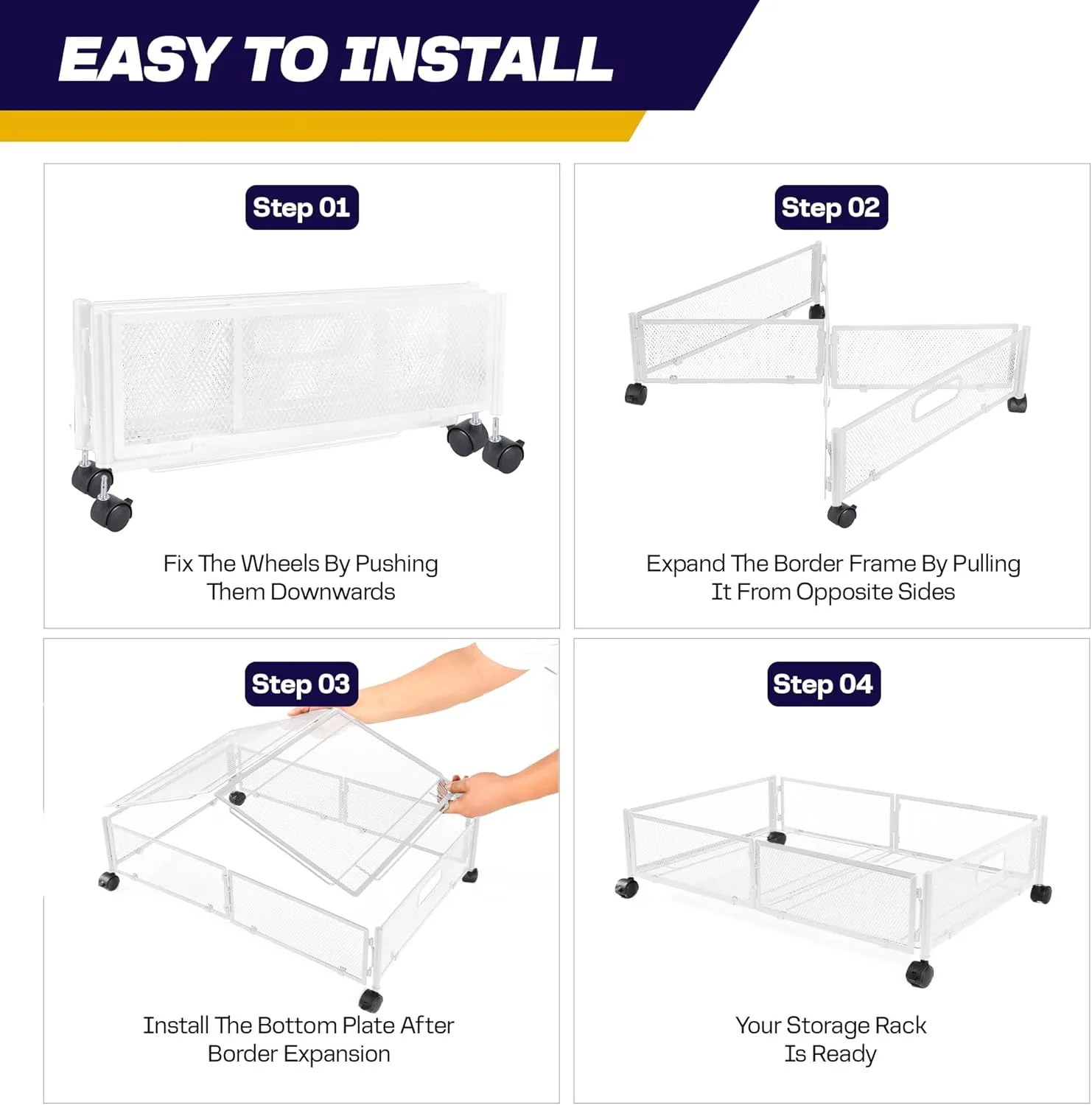 2pcs Large UnderBed Storage with Wheels - Sturdy White Under Bed Storage with Wheels and cover - Under the Bed Shoe Storage with Wheels of High-grade Steel – Can bare upto 25Kgs- 2 FREE COVERS