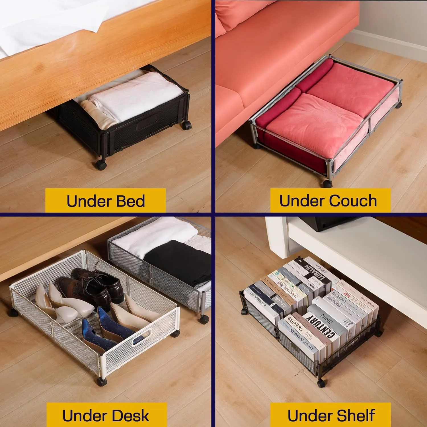 2pcs Large UnderBed Storage with Wheels - Sturdy White Under Bed Storage with Wheels and cover - Under the Bed Shoe Storage with Wheels of High-grade Steel – Can bare upto 25Kgs- 2 FREE COVERS