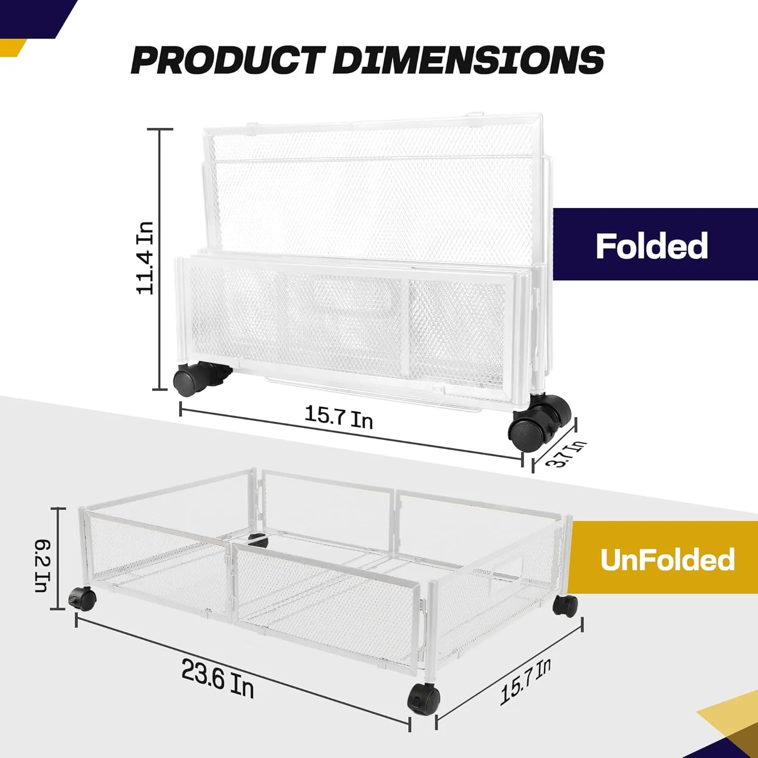 2pcs Large UnderBed Storage with Wheels - Sturdy White Under Bed Storage with Wheels and cover - Under the Bed Shoe Storage with Wheels of High-grade Steel – Can bare upto 25Kgs- 2 FREE COVERS
