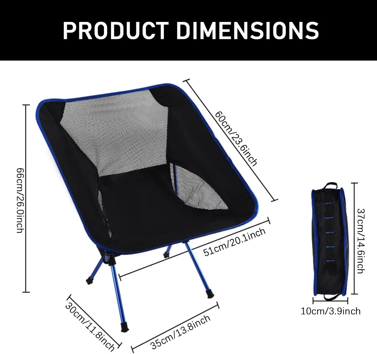 2PCS Ultralight Folding Camping Chairs with Carry Bag, Portable Camping Foldable Chair for Adults, Quick Disassembly and Assembly, Compact & Heavy Duty for Outdoor Backpacking,Red (Dark Blue One Size)
