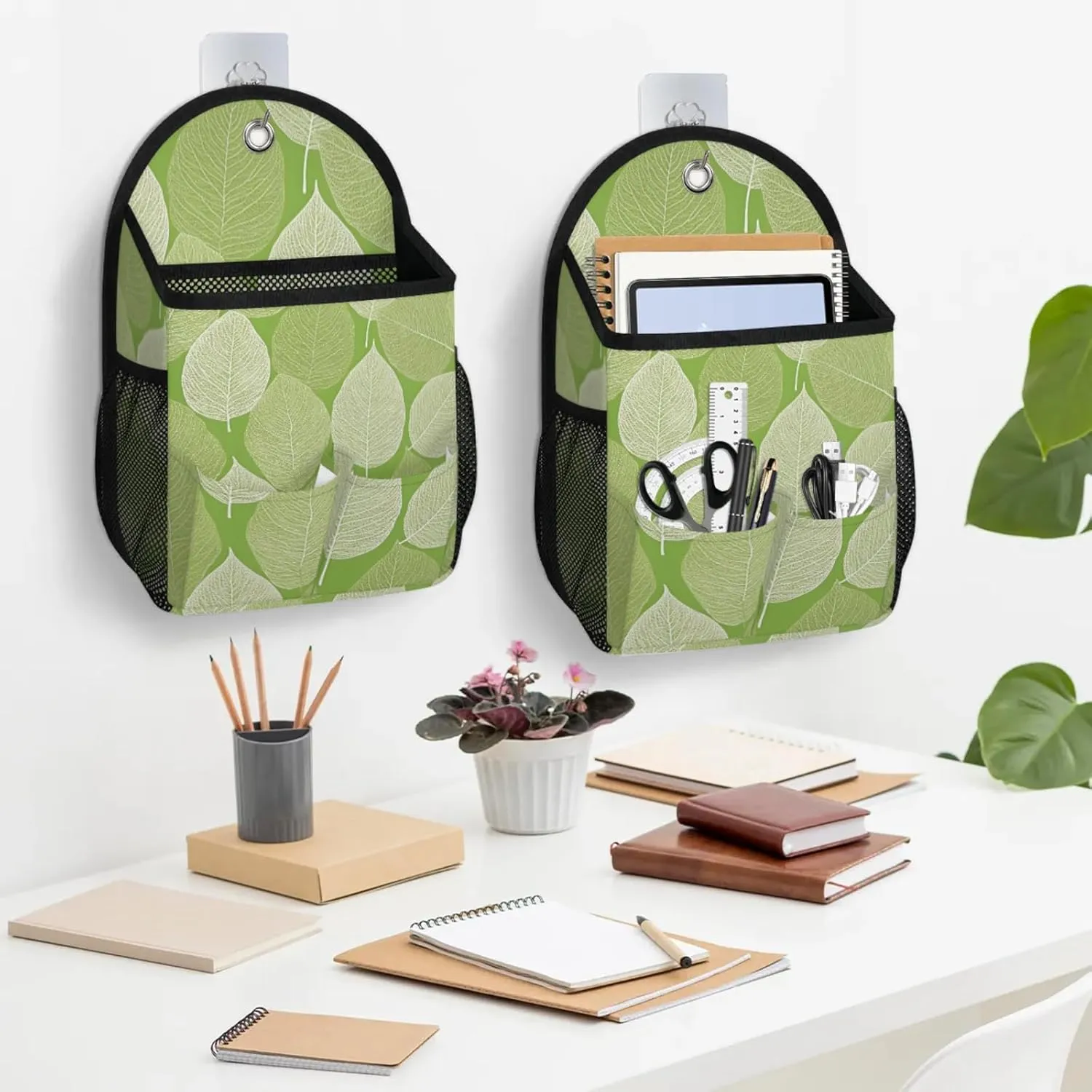 2pcs Wall Hanging Storage Bag Leaves Vein Hanging Baskets for Organizing Wall Organizer with Pockets for Kitchen Bedroom Bathroom Dormitory