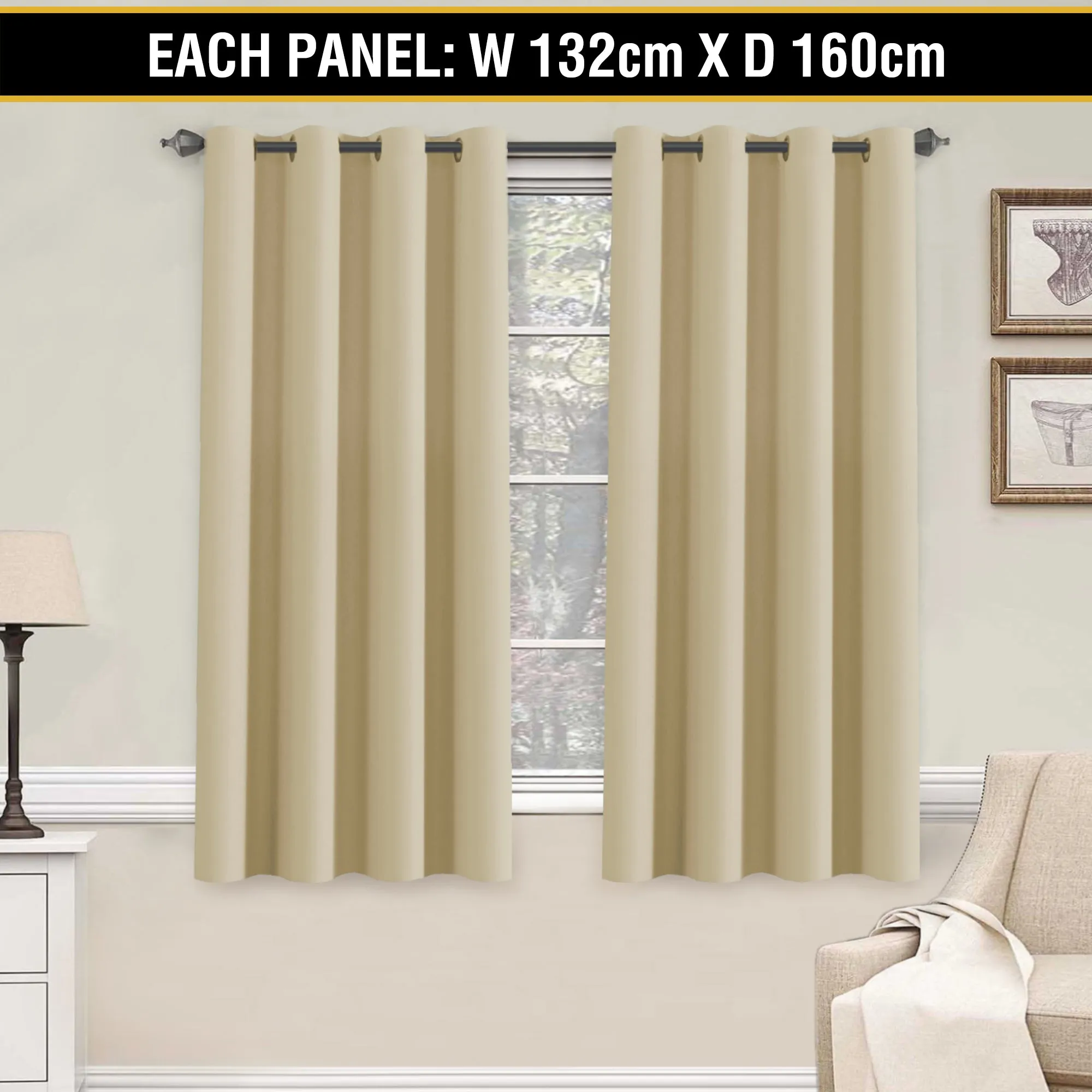 2X Blockout Curtains Blackout Window Curtain Draperies Pair Eyelet for Bedroom