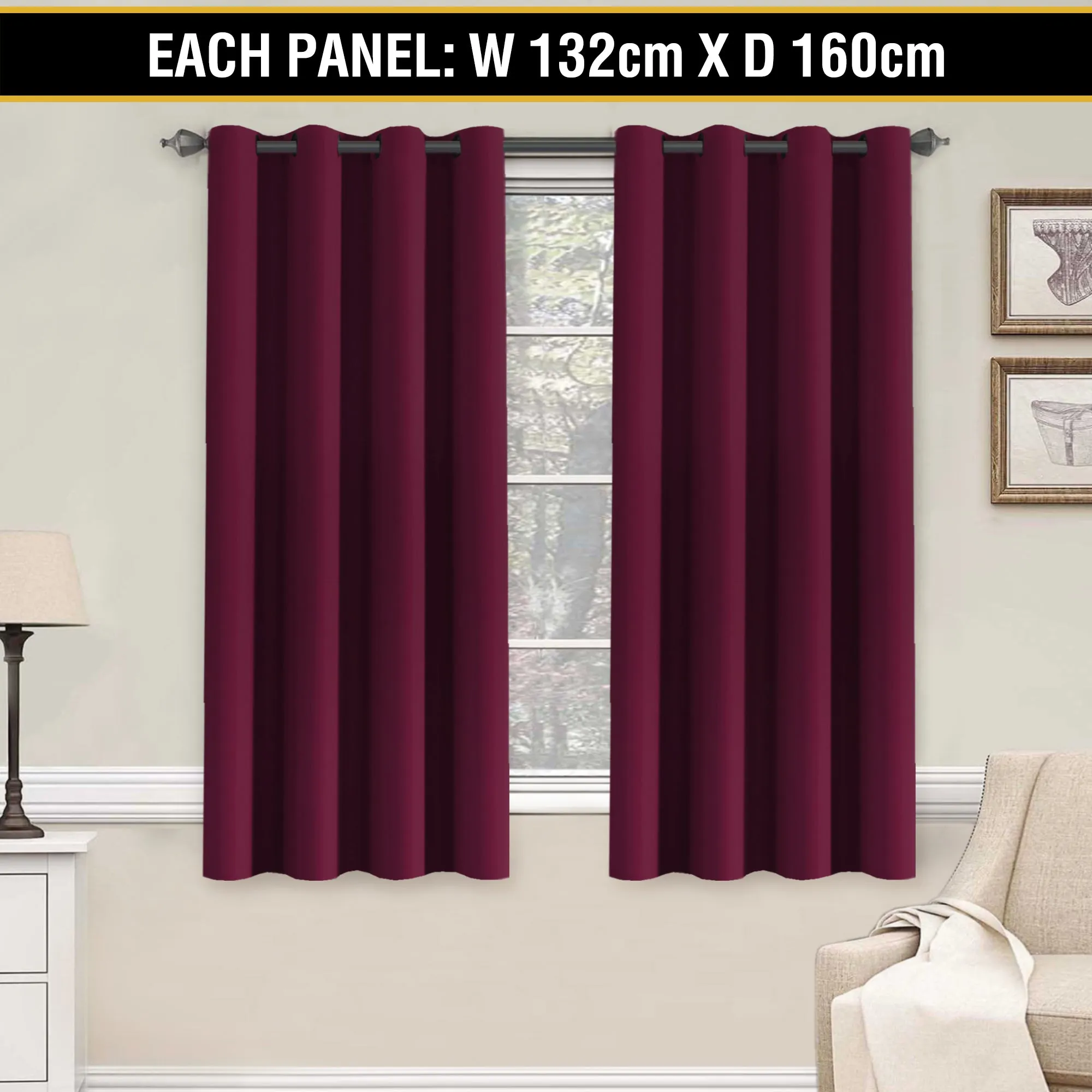 2X Blockout Curtains Blackout Window Curtain Draperies Pair Eyelet for Bedroom