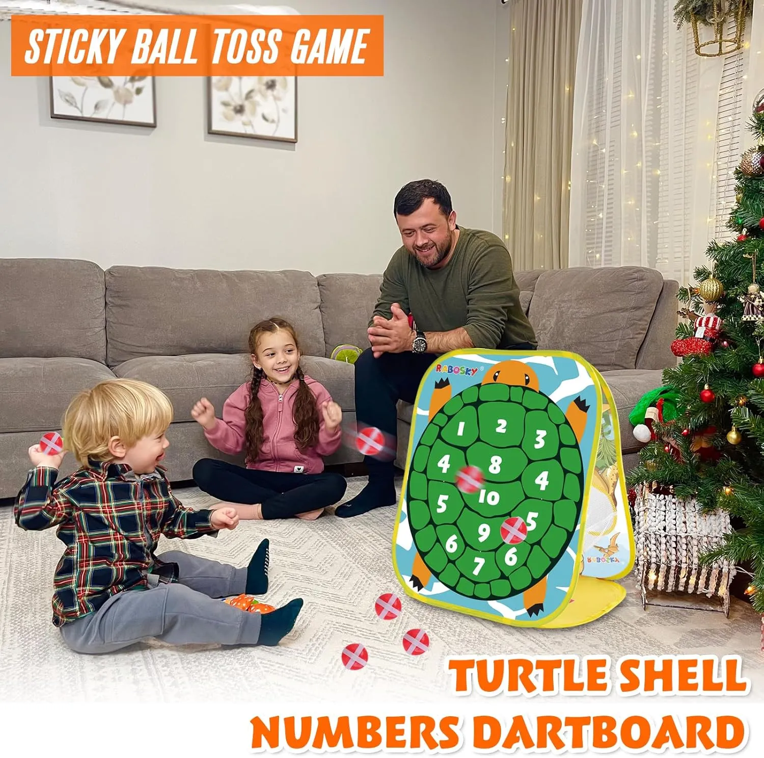 3-in-1 Dinosaur Toss Games for Kids Ages 4-8, Outdoor Outside Toddlers Toys for 2 3 4 5 Years Old Boy Gifts Birthday Valentines Easter Christmas, 6 Fruit Bean Bags, 2 Axes Throwing, 6 Sticky Balls
