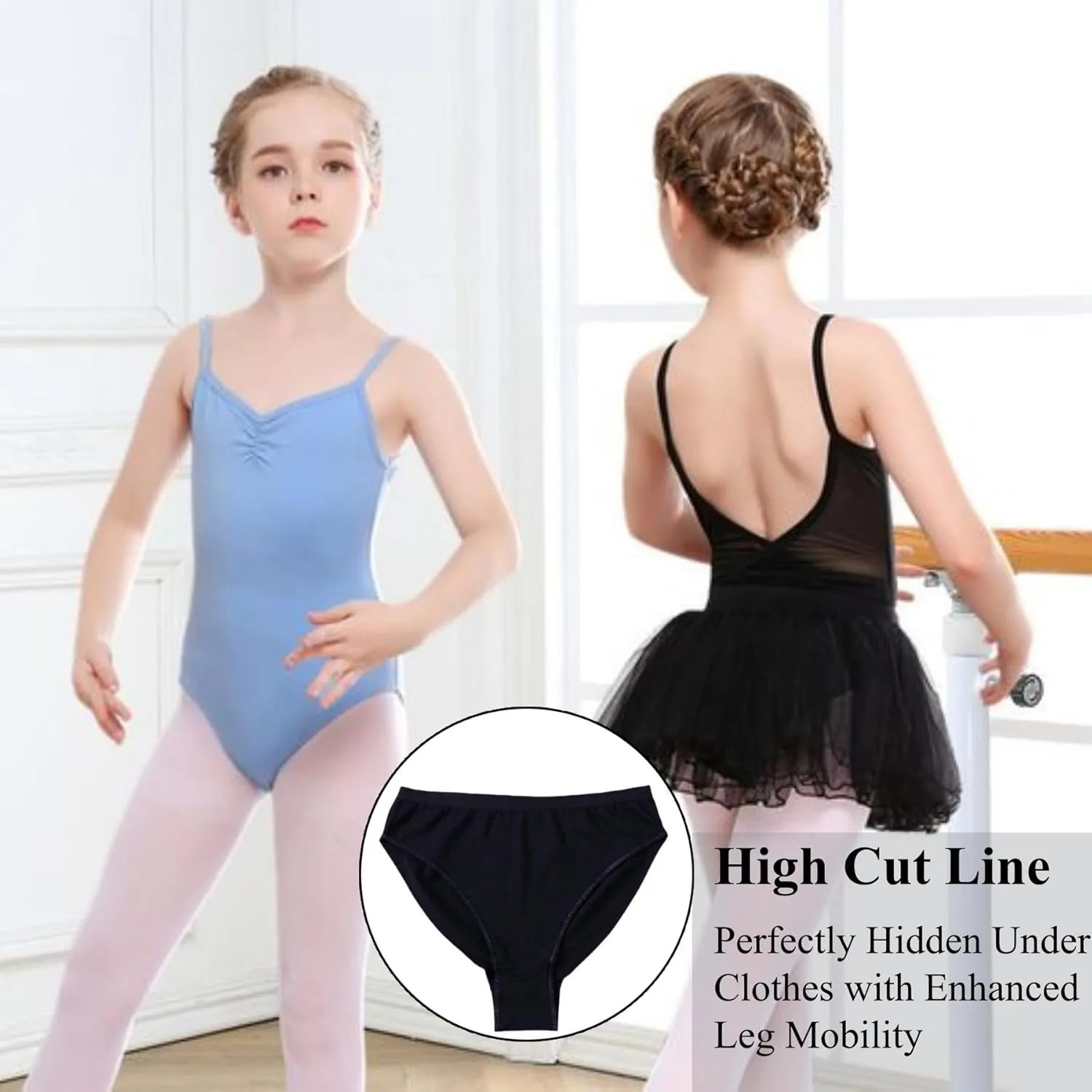 3 Packs Ballet Underwear High Cut Gymnastics Seamless Dance Underpants Briefs for Girls
