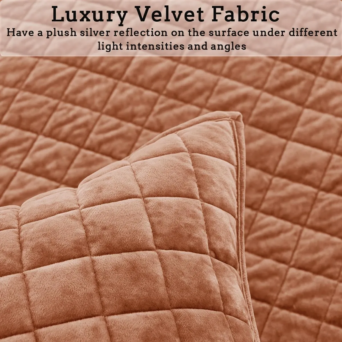3 Pieces Luxurious Velvet California King Quilts Set 106x118 Bedspread Coverlet Quilted Bedding Set with 2 Pillow Shams 20x36 Ultra Soft Comforter for All Season, Rust