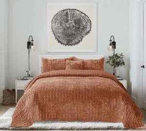 3 Pieces Luxurious Velvet California King Quilts Set 106x118 Bedspread Coverlet Quilted Bedding Set with 2 Pillow Shams 20x36 Ultra Soft Comforter for All Season, Rust