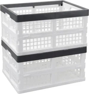 34 Litre Folding Plastic Storage Crates, Stackable Storage Basket, 2 Packs