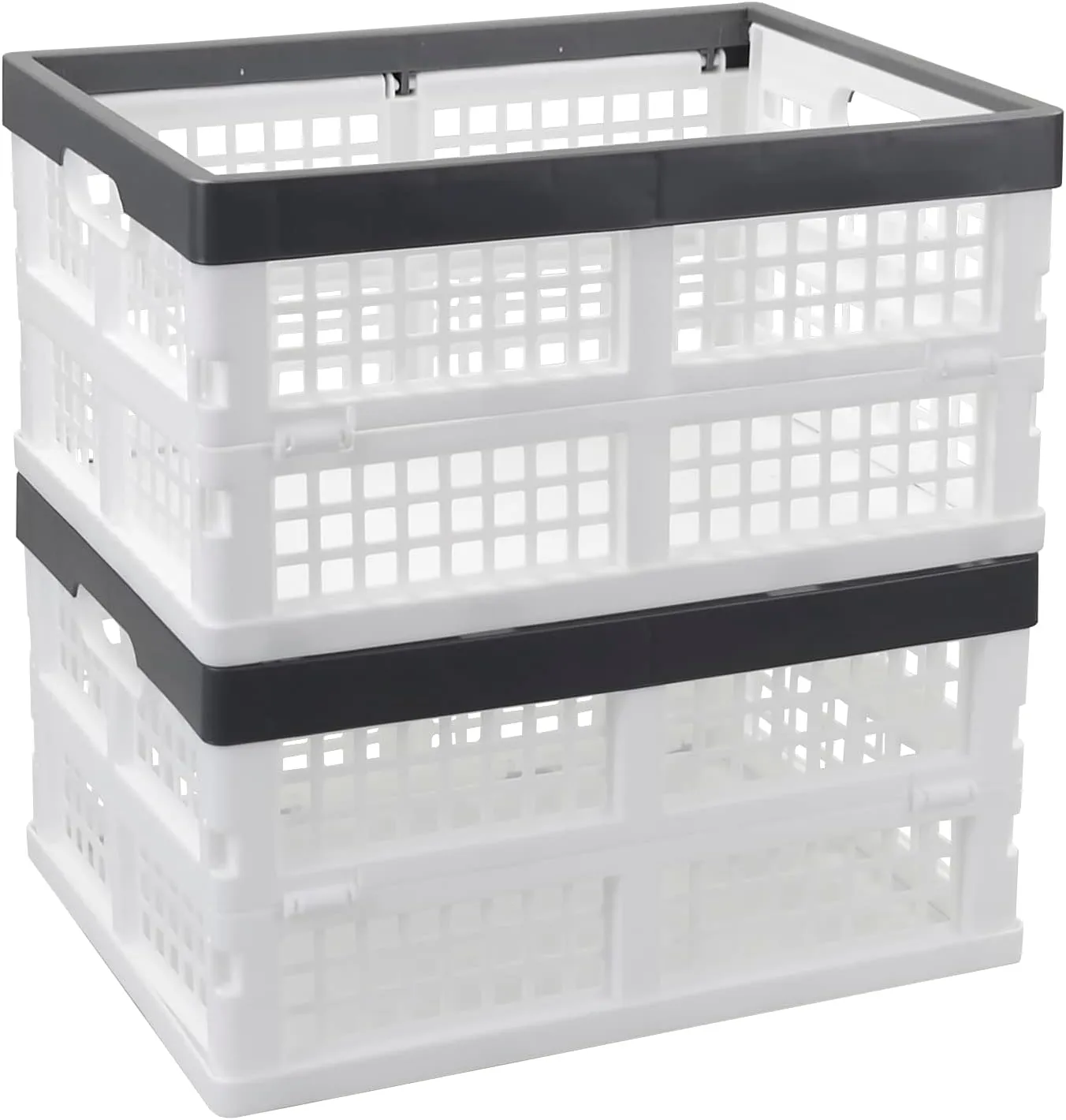 34 Litre Folding Plastic Storage Crates, Stackable Storage Basket, 2 Packs