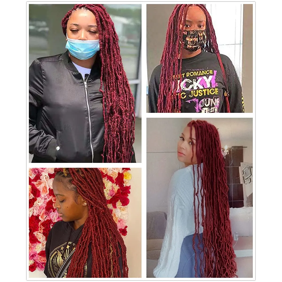 36 Inch 7 Packs Soft Locs BUG Red Color Burgundy Crochet Hair Whole Strand No Extended Long New Faux Locs Pre-looped Super Lightweight Synthetic Hair Braids For Black Women (36inch, 7packs, BUG)