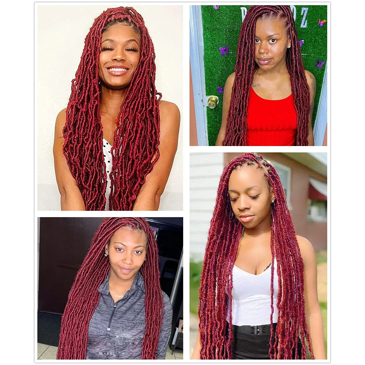 36 Inch 7 Packs Soft Locs BUG Red Color Burgundy Crochet Hair Whole Strand No Extended Long New Faux Locs Pre-looped Super Lightweight Synthetic Hair Braids For Black Women (36inch, 7packs, BUG)