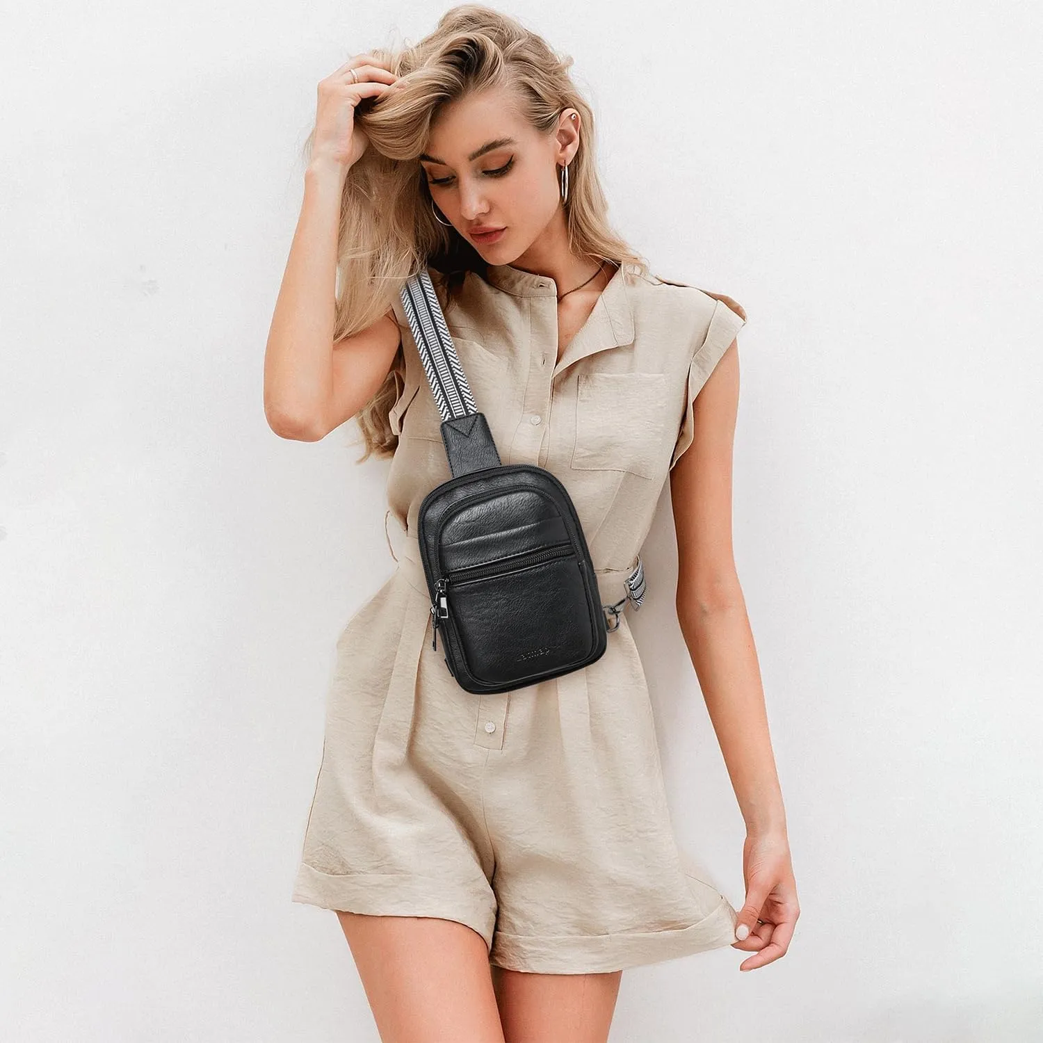 3L SMALL Sling Bag Fanny Packs For Women Men Mini Crossbody Chest Belt Travel Bag Purse Handbag Faux Leather Fashion Cute