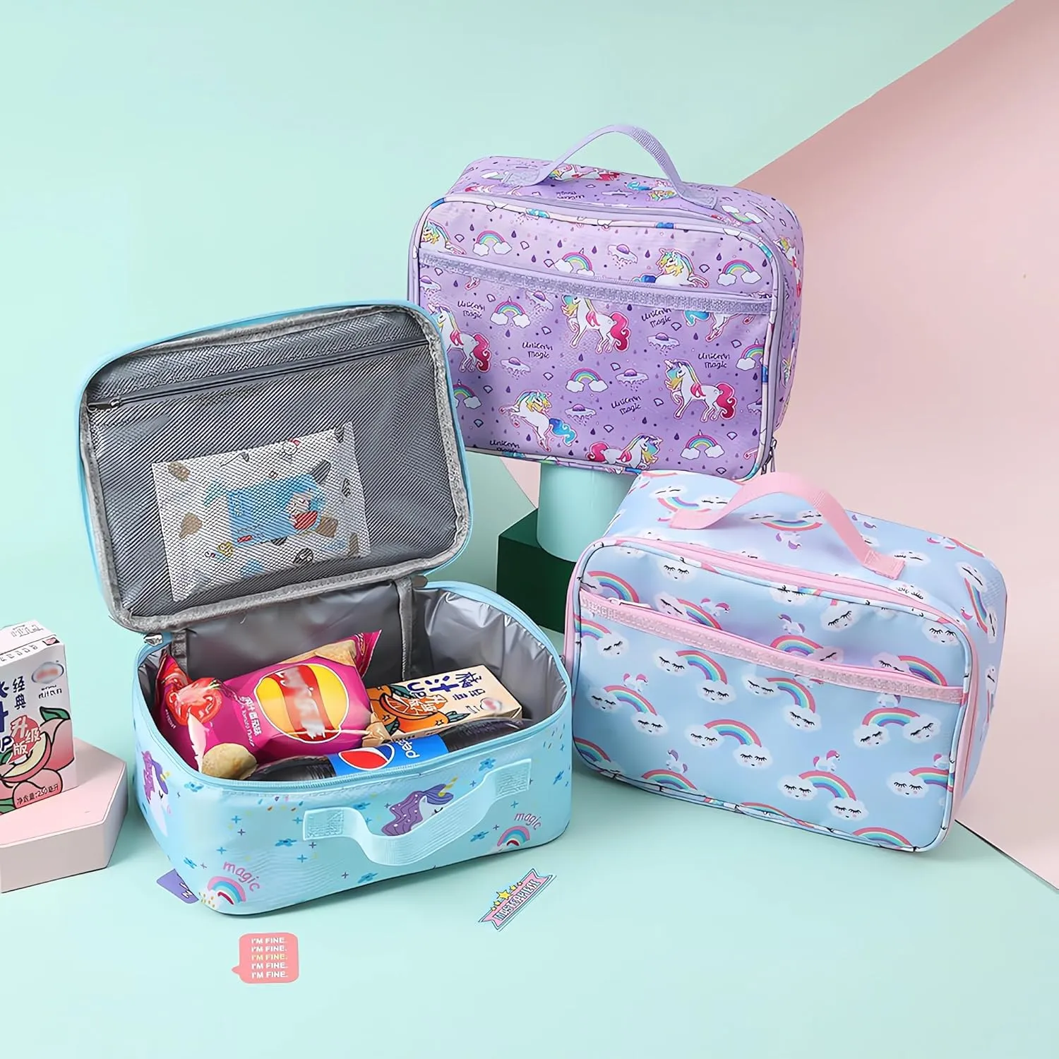 3Pcs Girl Unicorn Backpack Set, Kids School Backpack, Cute School Bookbag For Girl, With Lunchbag And Pencilcase,Pink
