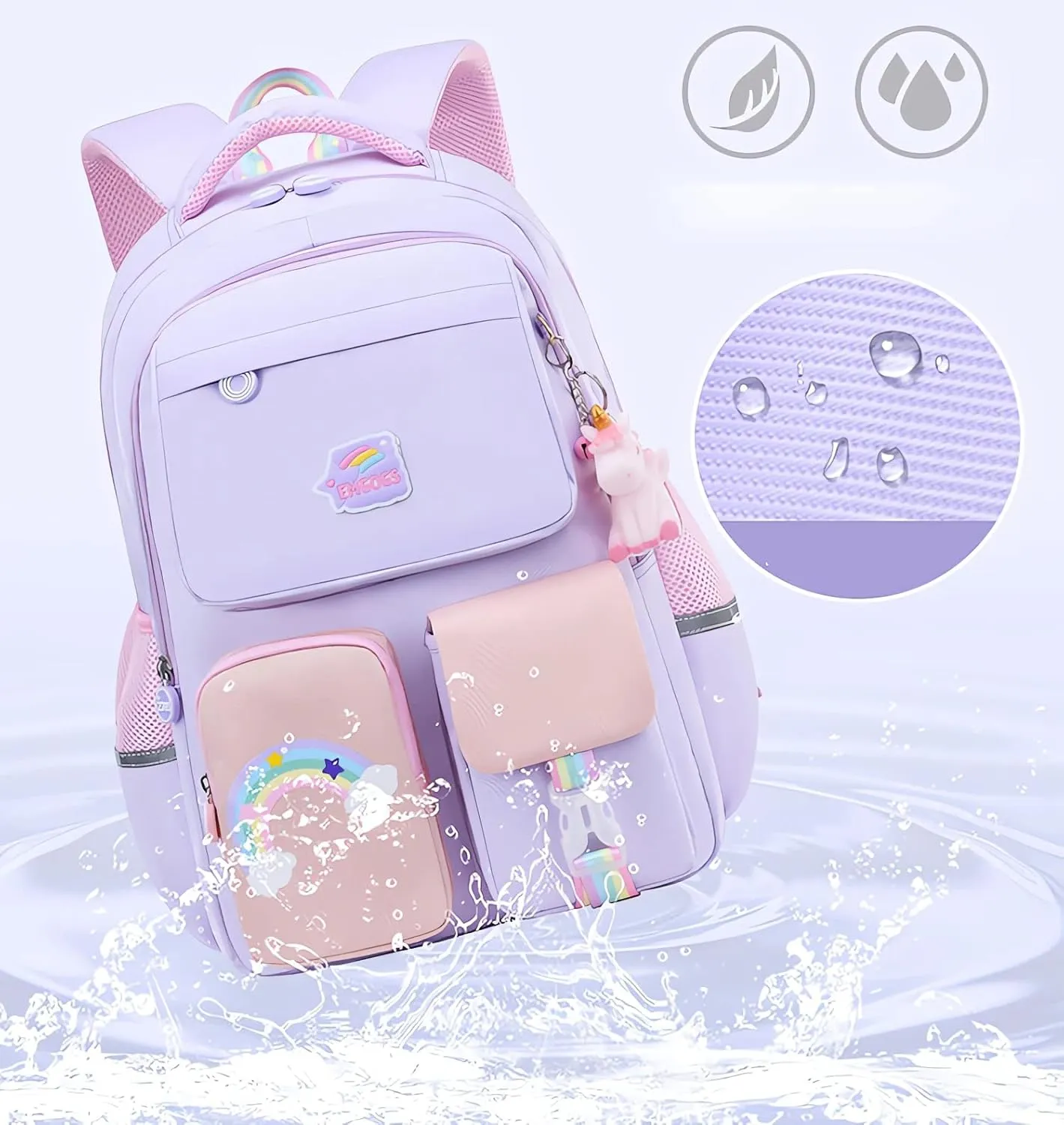 3Pcs Girl Unicorn Backpack Set, Kids School Backpack, Cute School Bookbag For Girl, With Lunchbag And Pencilcase,Pink