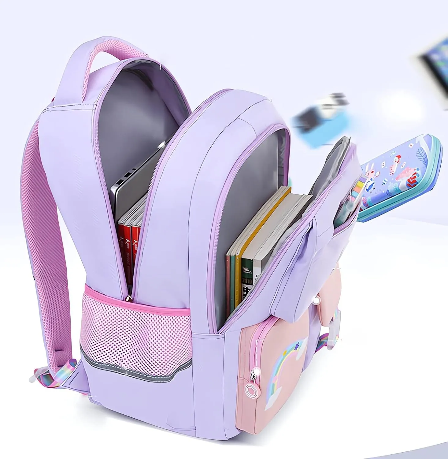 3Pcs Girl Unicorn Backpack Set, Kids School Backpack, Cute School Bookbag For Girl, With Lunchbag And Pencilcase,Pink