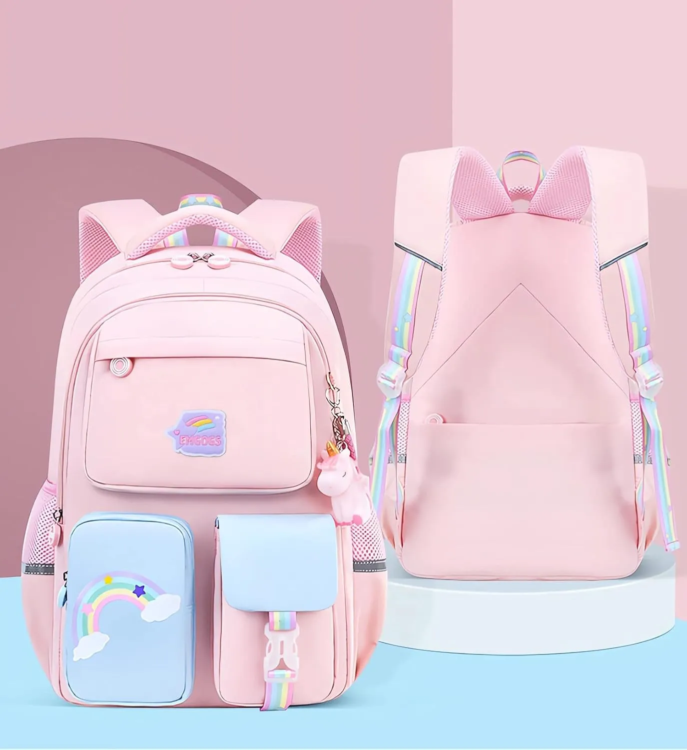3Pcs Girl Unicorn Backpack Set, Kids School Backpack, Cute School Bookbag For Girl, With Lunchbag And Pencilcase,Pink