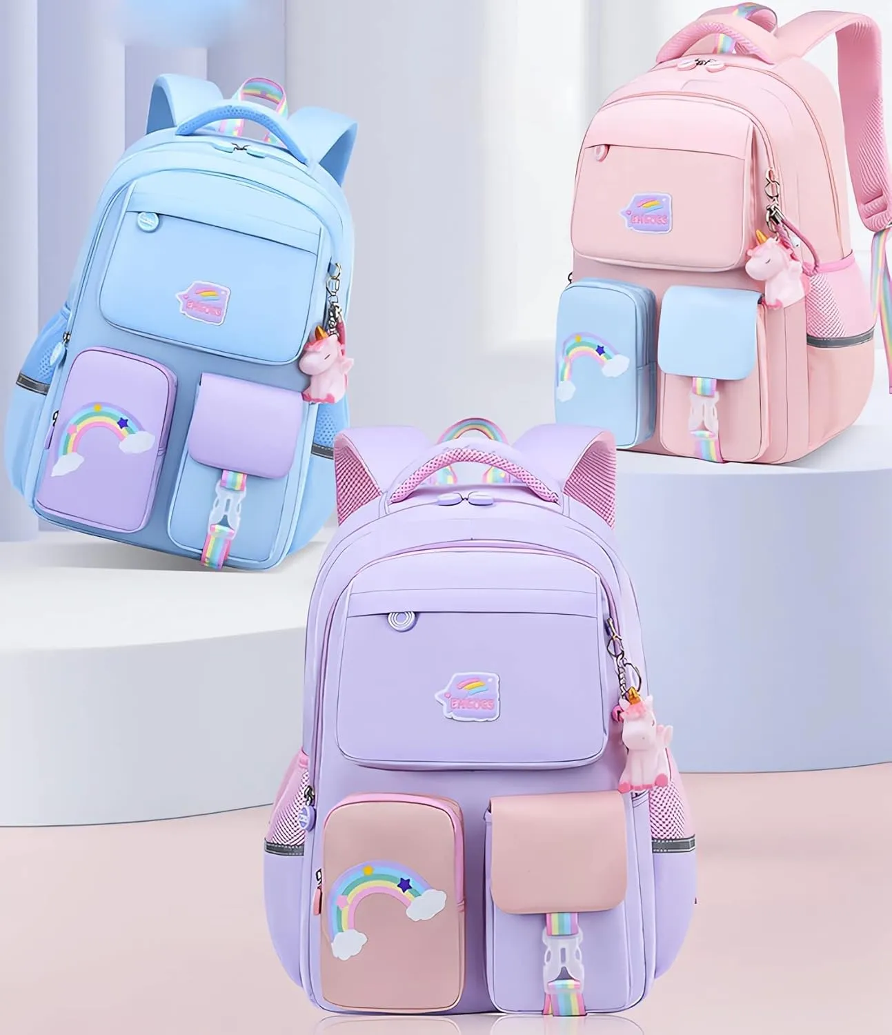 3Pcs Girl Unicorn Backpack Set, Kids School Backpack, Cute School Bookbag For Girl, With Lunchbag And Pencilcase,Pink