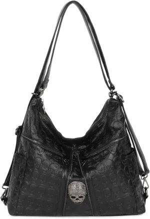 3Ways Handbag and Purse for Women Punk Skull Tote Satchel Top-handle Shoulder Bag Backpack