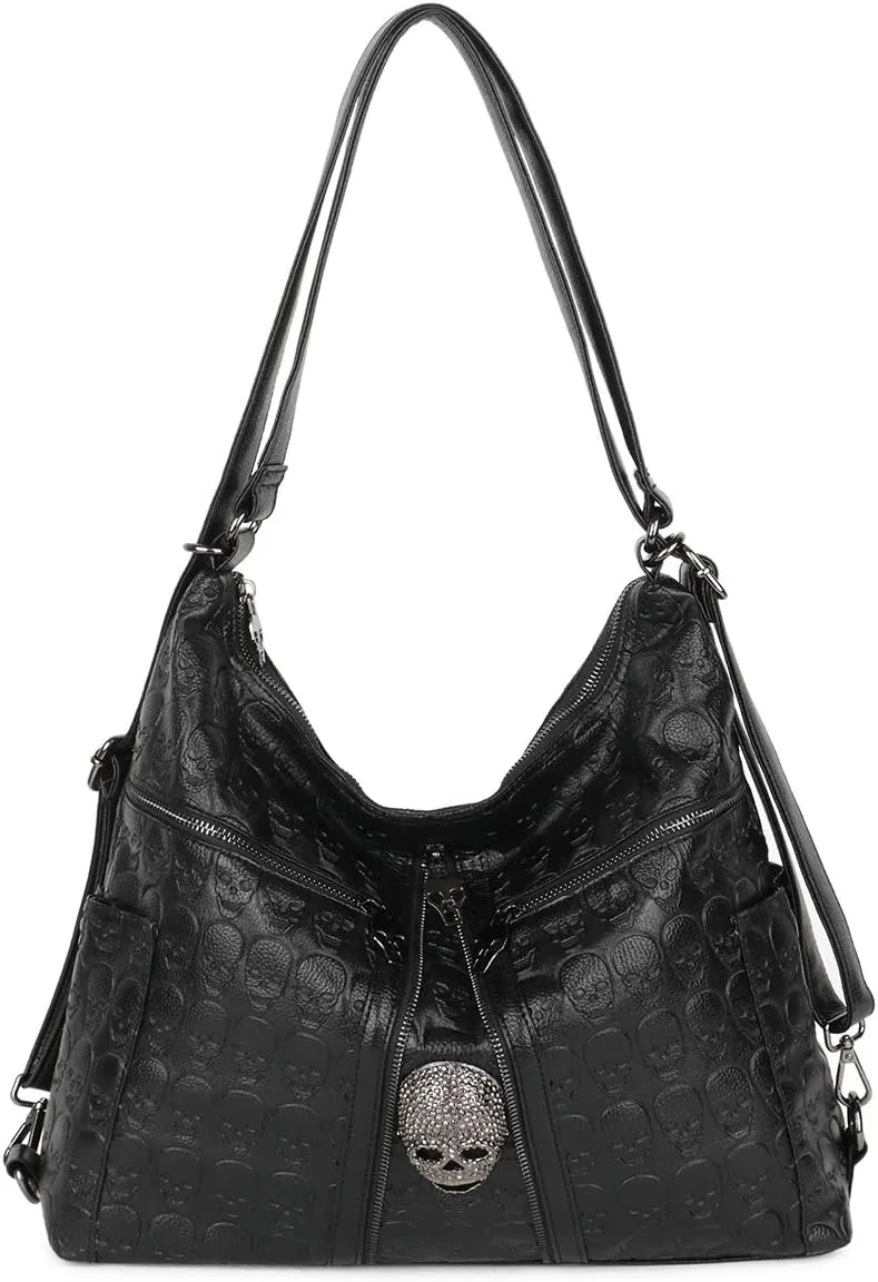 3Ways Handbag and Purse for Women Punk Skull Tote Satchel Top-handle Shoulder Bag Backpack