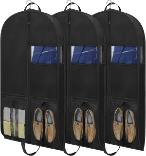 43" Garment Bags Heavy Duty Suit Bags for Travel Hanging Clothes Closet Storage, 4" Gussetes with Pockets and 2 Carry Handles, Protector for Coat, Dress, Jacket, Shirts, 3 Packs