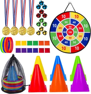 48 PCS Carnival Games Combo Set,Plastic Cones Ring Bean Bag Toss Games Combo Set,Carnival Outdoor Games for Kids Adults Family Birthday Party Indoor Outdoor Yard Games