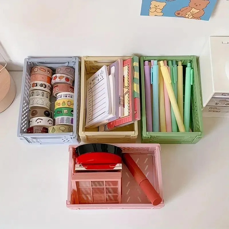 4PCS Collapsible Plastic Storage Box Desktop Organizer Basket Storage Container