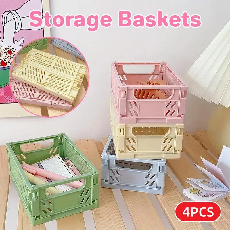 4PCS Collapsible Plastic Storage Box Desktop Organizer Basket Storage Container