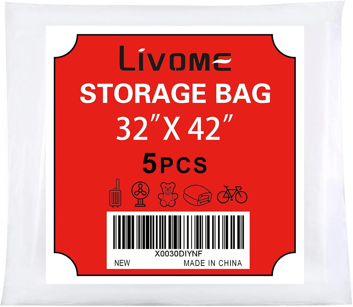 5 Pack 3242 inches Clear Plastic Storage Bags Dustproof Moistureproof Jumbo Moving and storage bag for Blanket Clothes and Big Plush Toys Luggage, Suitcase, Comforter, Chair, Kids Bike,Reusable
