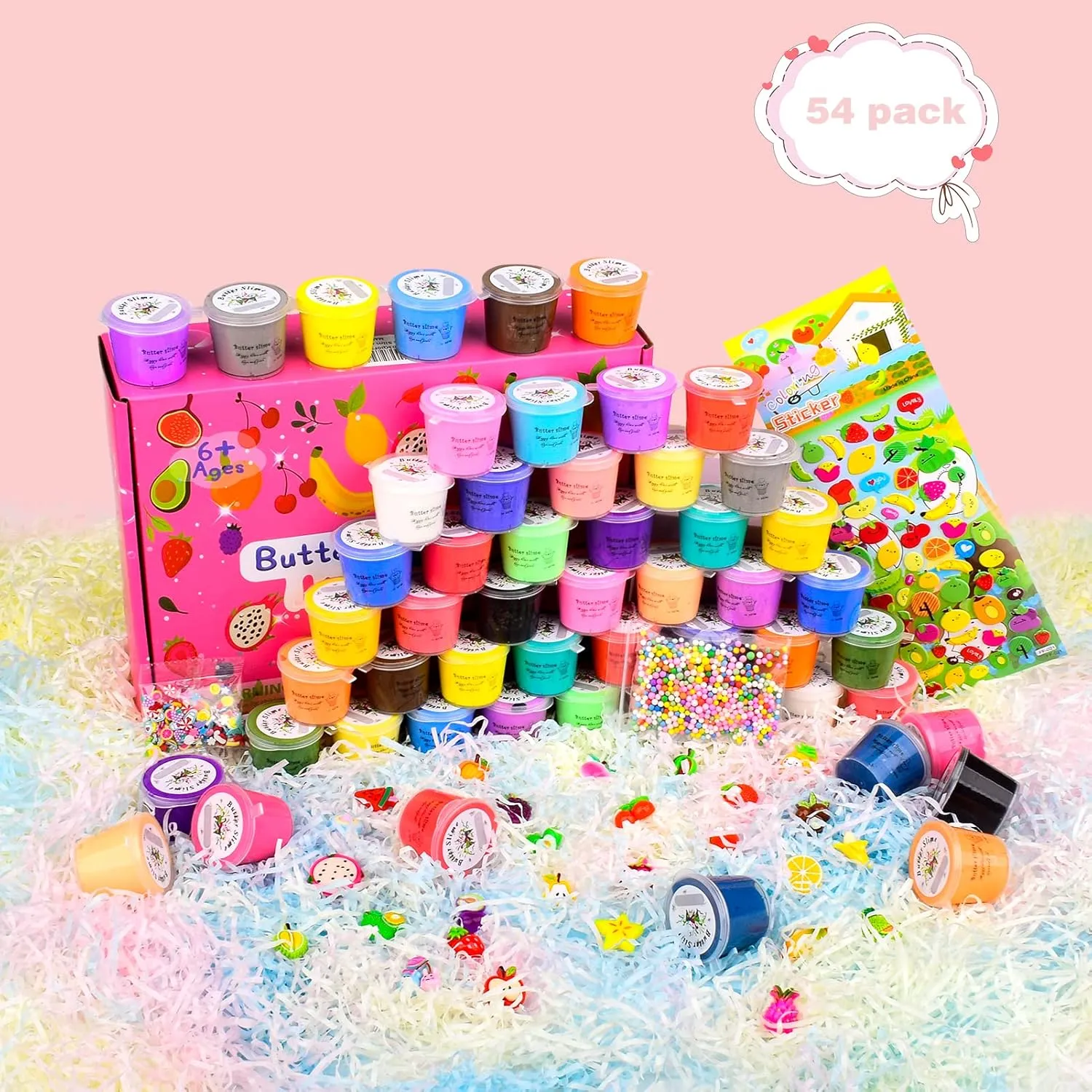 54 Pack Mini Butter Slime Kit for Girls Boys, Scented Fruit Slime Party Favors, Soft and Non-Sticky, Stress Relief Putty Toys for Kids，Educational Slime Toys