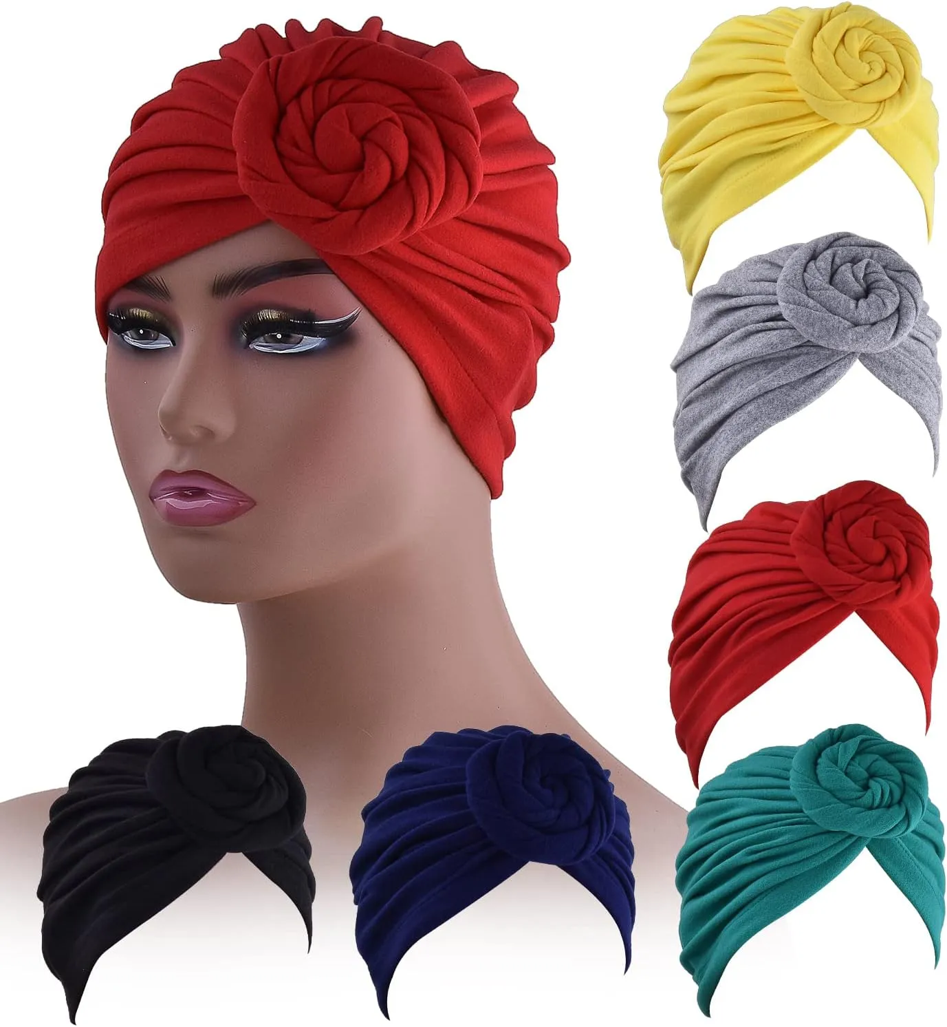6 Pieces Women Turban Hat Head Wraps for Women Twist Knot Pre-Tied Bonnet Turbans for Women