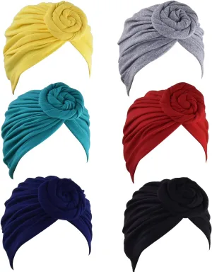 6 Pieces Women Turban Hat Head Wraps for Women Twist Knot Pre-Tied Bonnet Turbans for Women