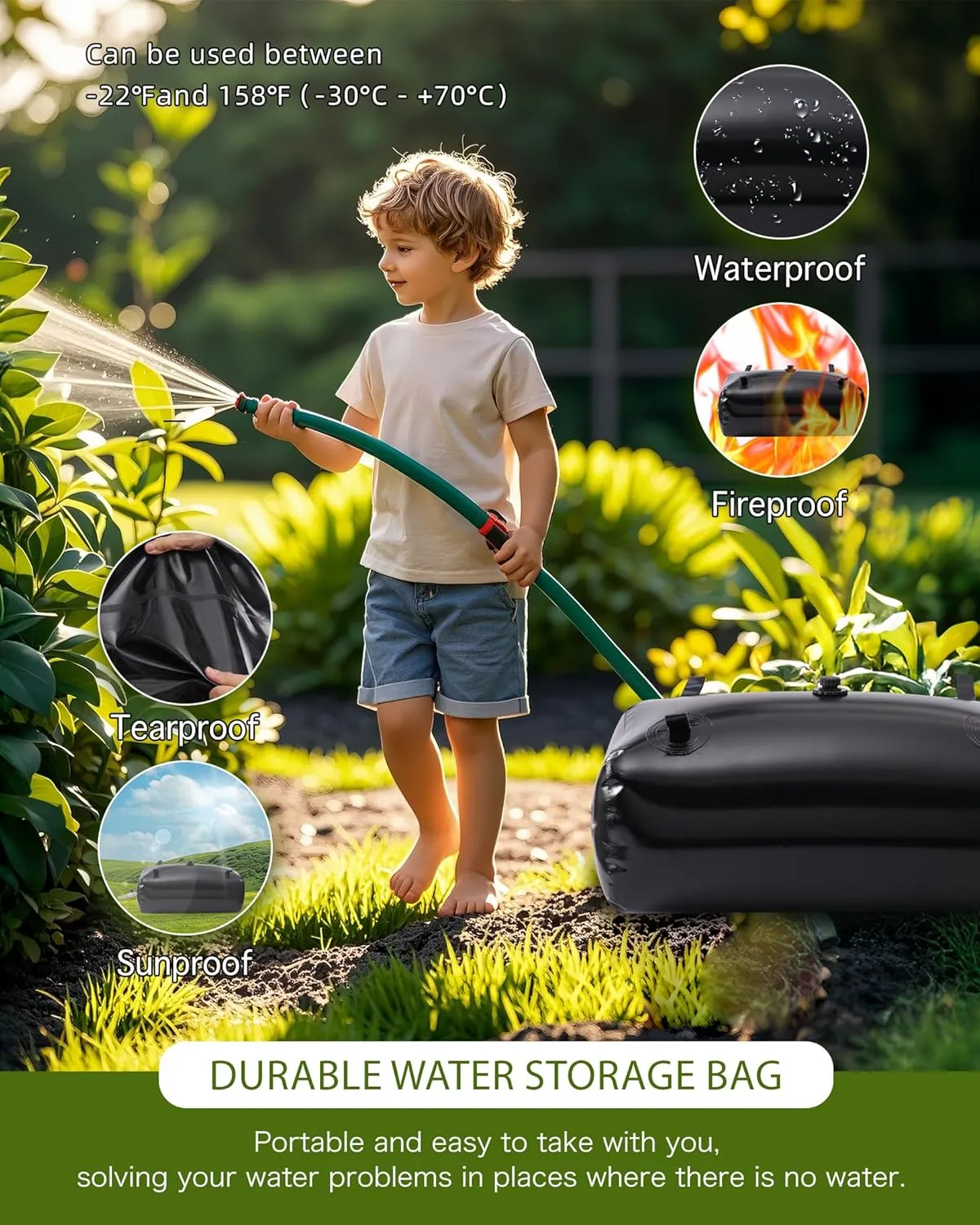 600L/160gal Long Term Water Storage Containers,Emergency Water Storage Bag, Soft Portable Vinyl Bathtub Water Bladder with Valve&Stainless-Steel Outlet-Reliable & Resistant for All Climates