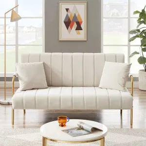 61" Modern Velvet Loveseat Sofa,Upholstery Love Seat Couches with Tufted Backrest,Golden Metal Legs,Accent Sofa for Living Room Bedroom Apartment Office (Beige)