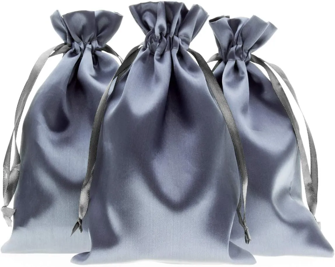 6" x 9" Silver Satin Gift Bags, Jewelry Bags, Wedding Favor Drawstring Bags Baby Shower Christmas Gift Bags 50 per Pack
