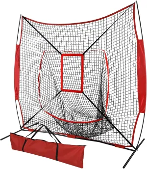 7' x 7' Baseball Softball Hitting & Pitching Practice Net Batting Pitching Training Aid Net w/Carry Bag, Strike Zone and Metal Bow Frame, Baseball Throwing Net for All Levels