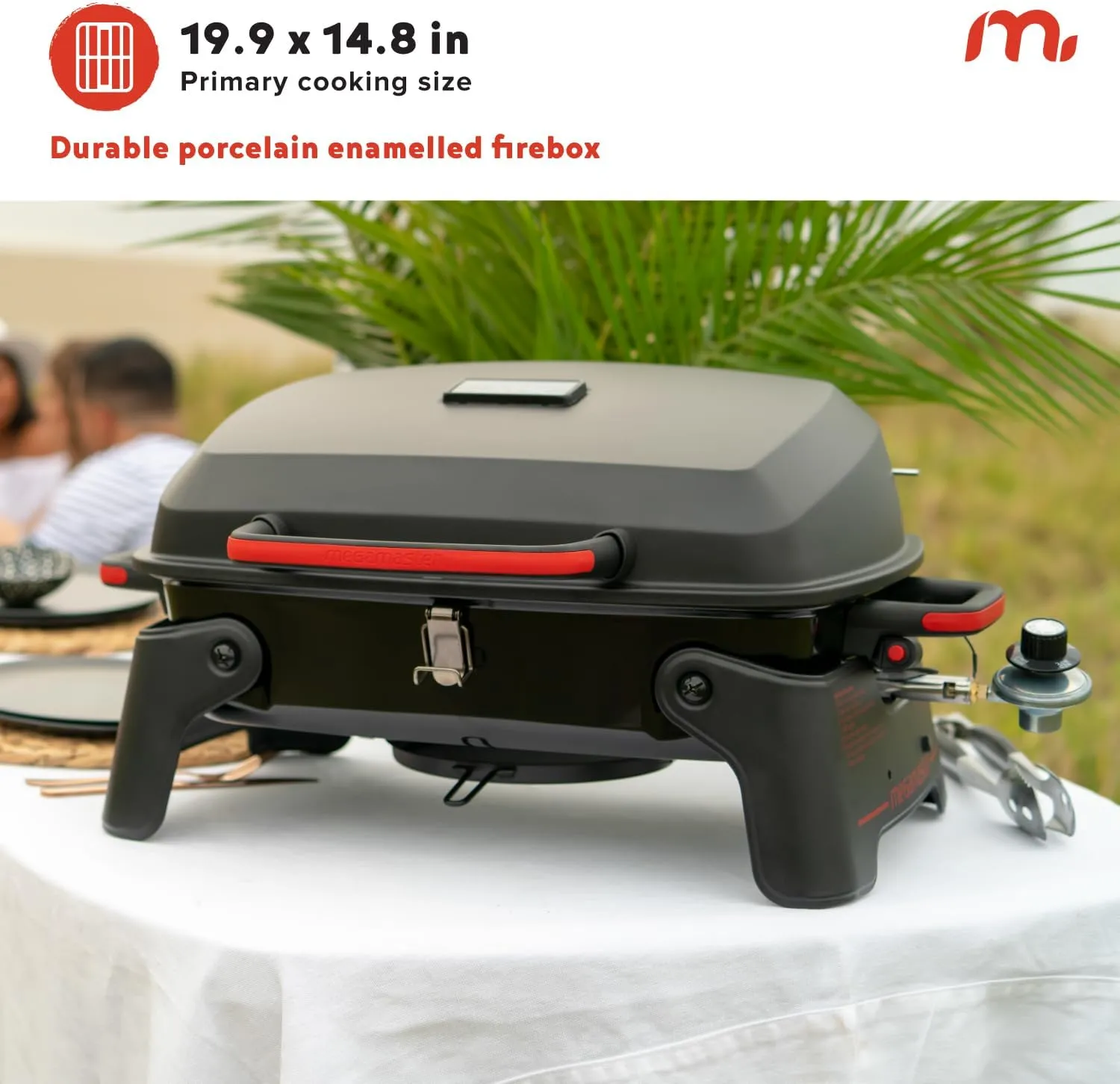 820-0065C 1 Burner Portable Gas Grill for Camping, Outdoor Cooking , Outdoor Kitchen, Patio, Garden, Barbecue with Two Foldable legs, Red   Black